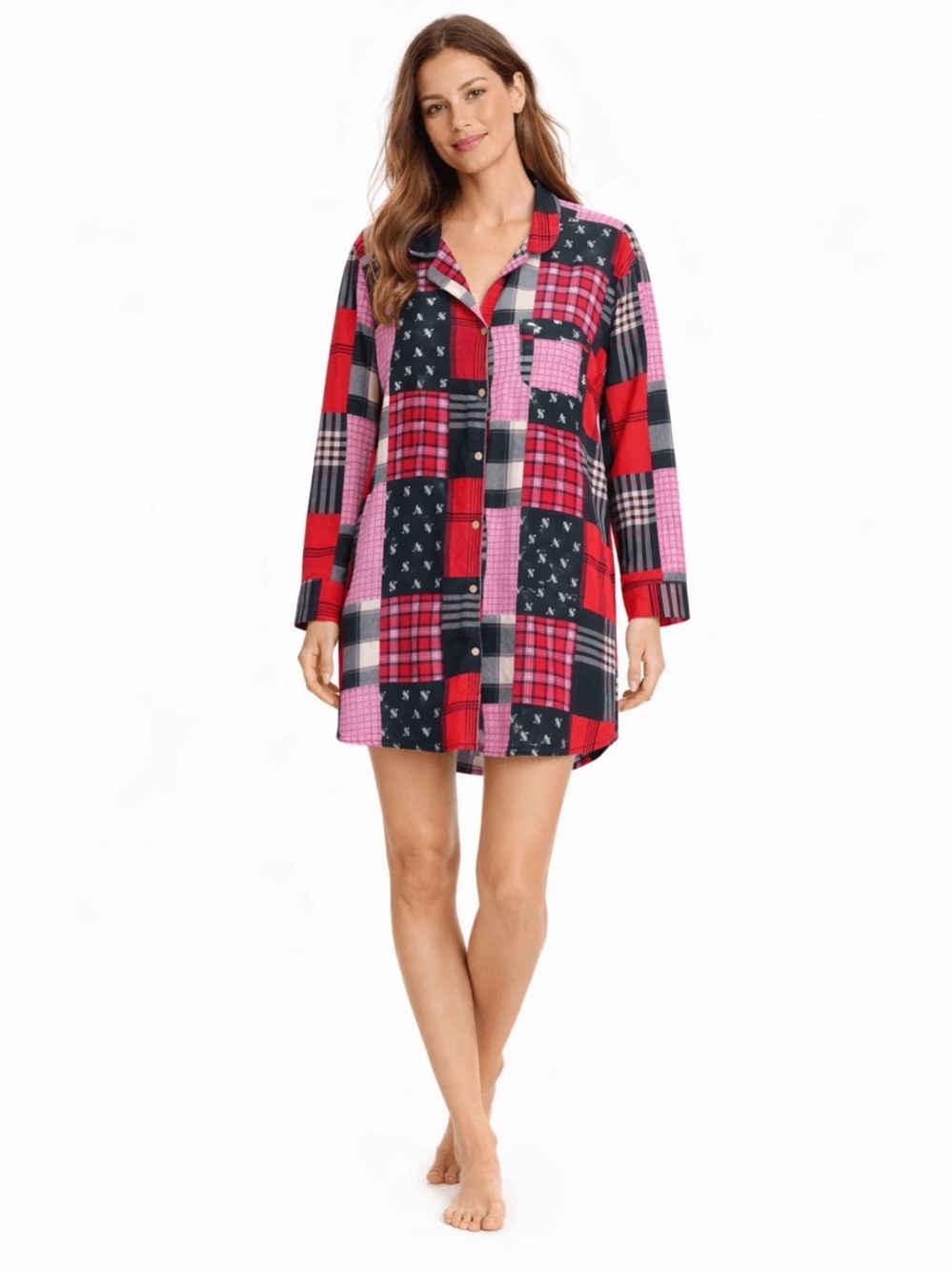 Victoria’s Secret Patchwork Plaid Button Front Sleep Shirt Nightgown | Size S